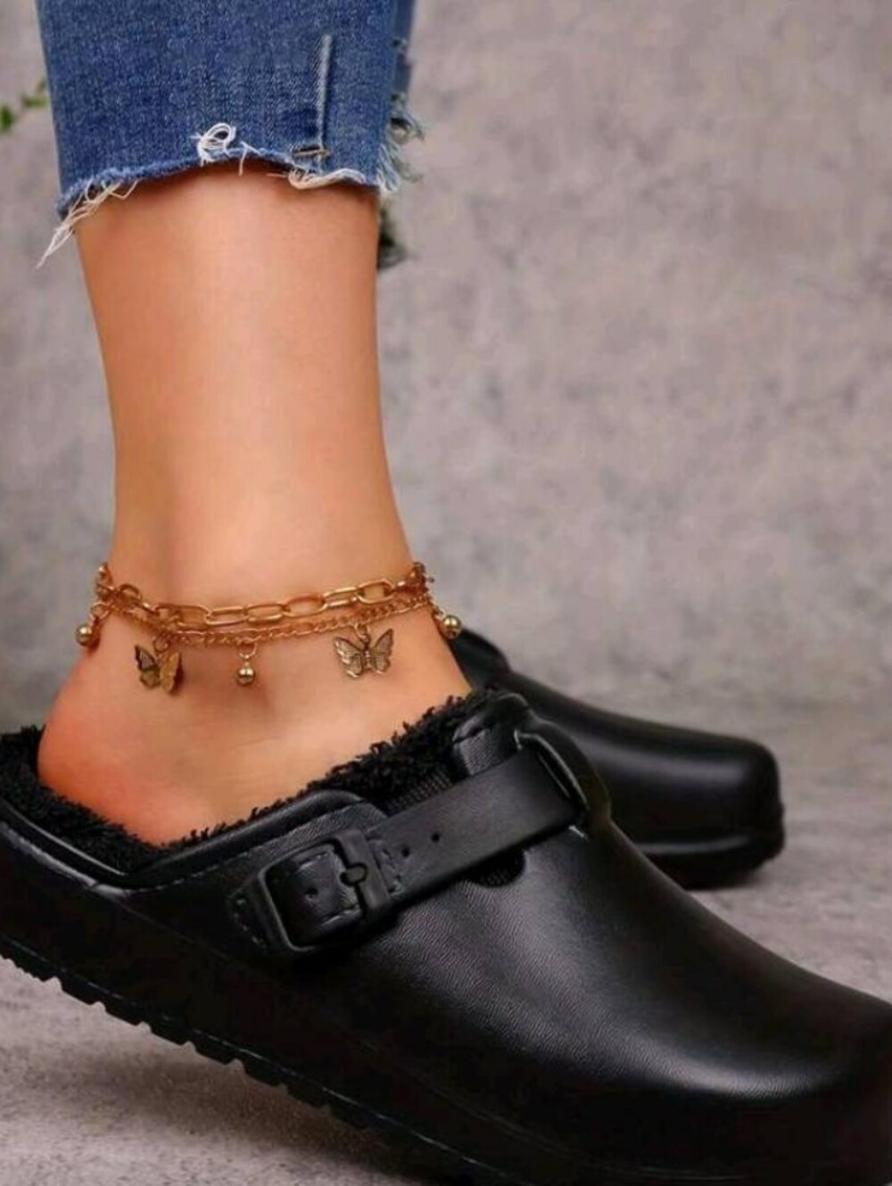 Black Slip-On Faux Leather Clog with Buckle